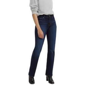 Levi’s bold curve, classic rise, boot cut, dark blue wash denim jeans